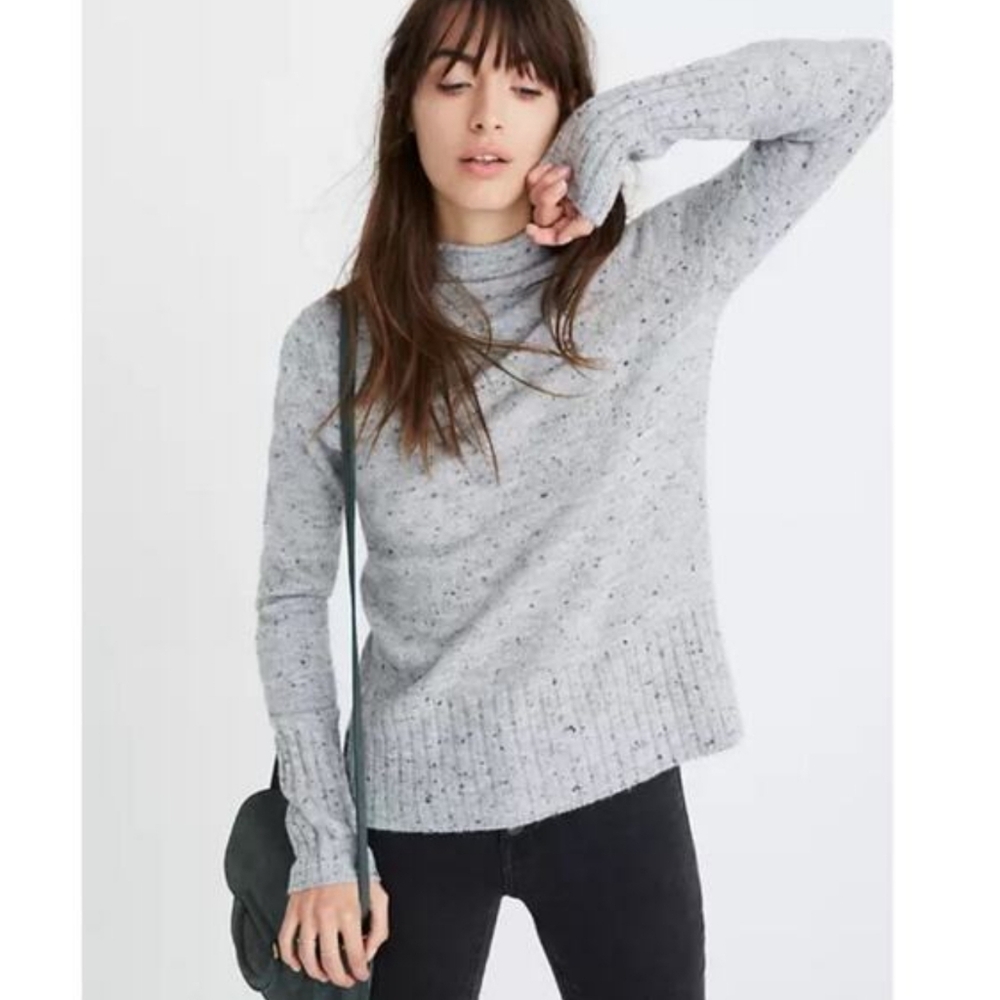 Madewell Mock Roll Neck  Sweater Grey Speckled Donegal Knit Size Medium